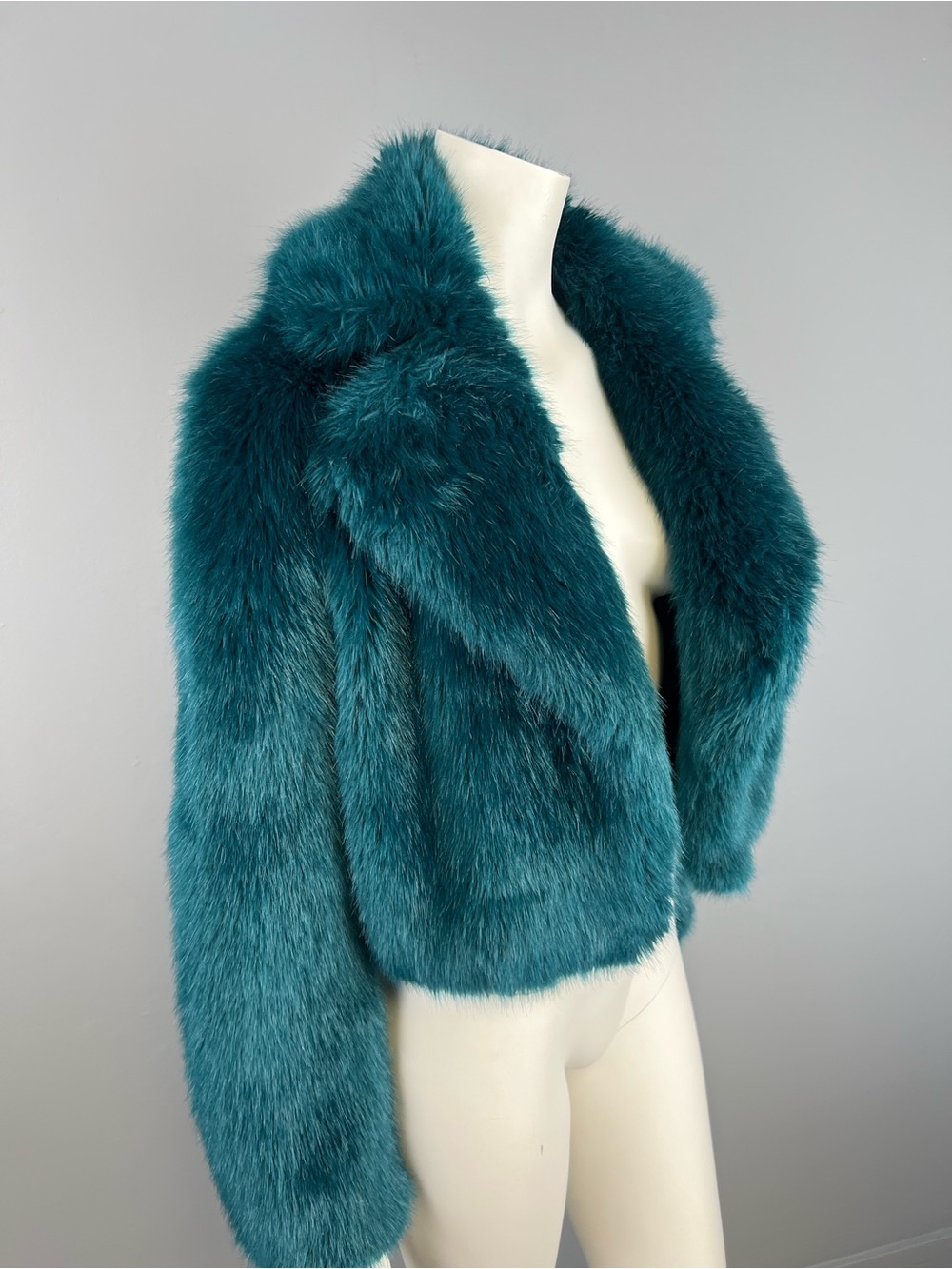Michael Kors Teal Faux-Fur Cropped Jacket